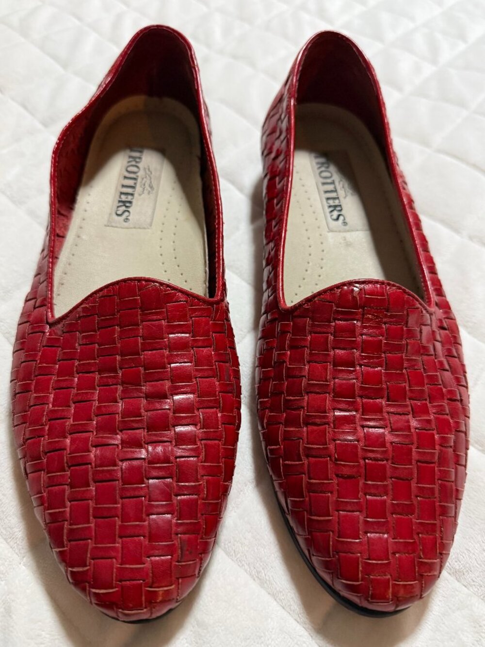 TROTTERS Red Woven Leather Comfort Slip On Casual Loafers Flats Size 9N Narrow